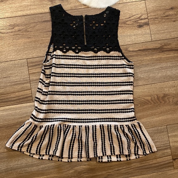 Free People Women's Eyelet Stripe Peplum Top in black and beige stripes - Picture 6 of 7